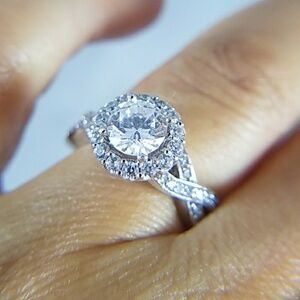 14k Solid White Gold Twist Engagement Ring